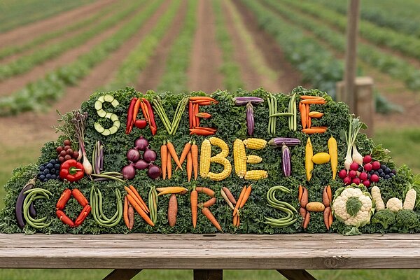 Lambeth Country Show spelled out with vegetables