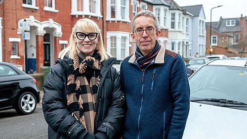 Councillors Matthew Bryant and Donna Harris standing in a park